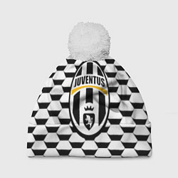 Шапка с помпоном Juventus геометрия черно белая, цвет: 3D-белый