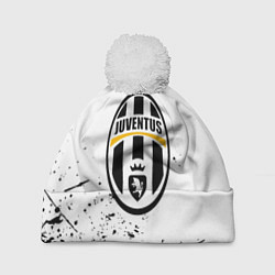 Шапка с помпоном Ювентус черные краски всплеск, цвет: 3D-белый