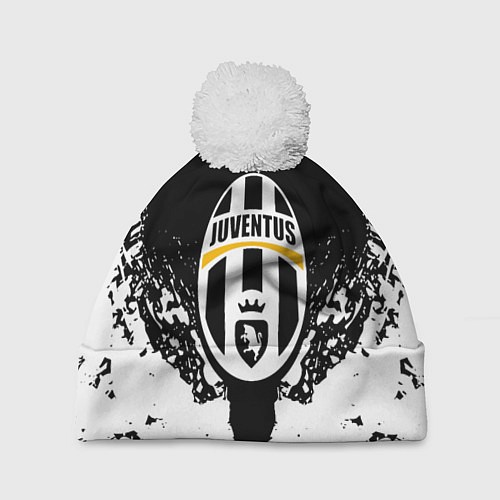 Шапка c помпоном Ювентус краски всплеск текстура / 3D-Белый – фото 1