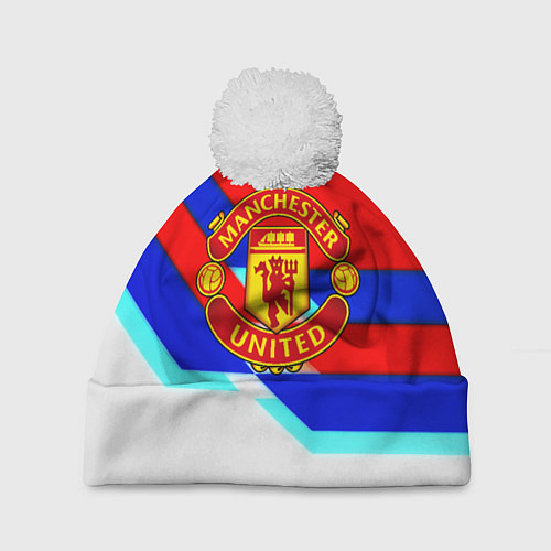 Шапка c помпоном Манчестер Юнайтед полосы геометрия / 3D-Белый – фото 1