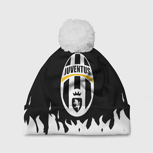 Шапка c помпоном Ювентус белый огонь текстура / 3D-Белый – фото 1