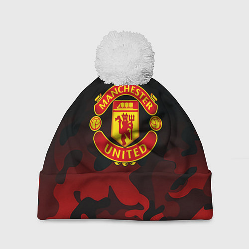 Шапка c помпоном Манчестер Юнайтед камуфляж текстура / 3D-Белый – фото 1