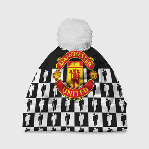 Шапка c помпоном Манчестер Юнайтед люди паттерн / 3D-Белый – фото 1