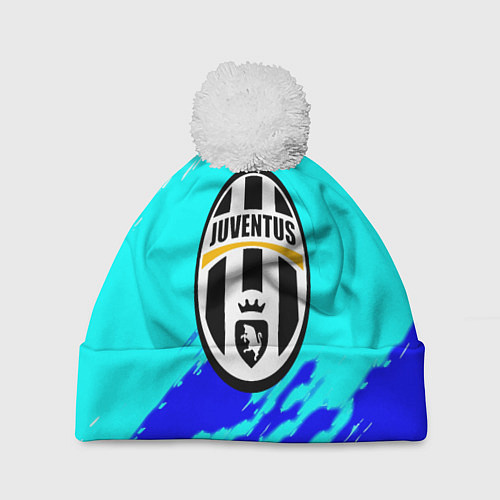 Шапка c помпоном Ювентус краски штрихи текстура / 3D-Белый – фото 1
