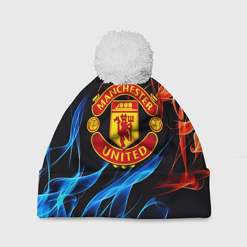 Шапка c помпоном Манчестер Юнайтед огонь битва / 3D-Белый – фото 1