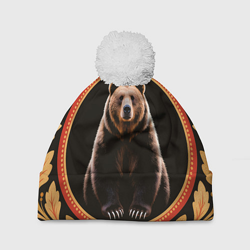 Шапка c помпоном Медведь в орнаменте / 3D-Белый – фото 1