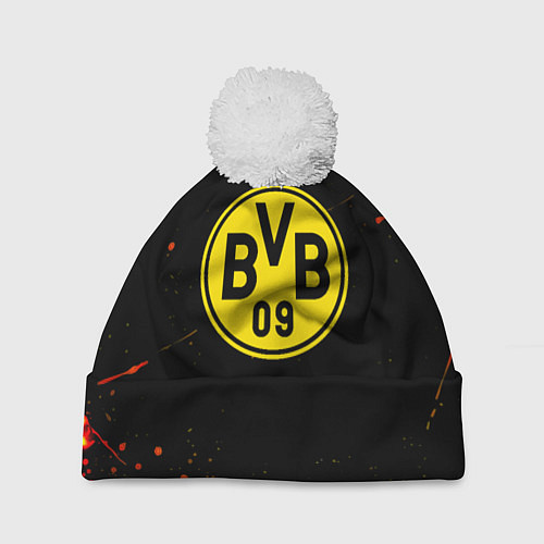 Шапка c помпоном Боруссиа огненные краски текстура / 3D-Белый – фото 1