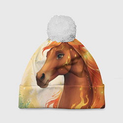 Шапка c помпоном Милая огненная лошадь