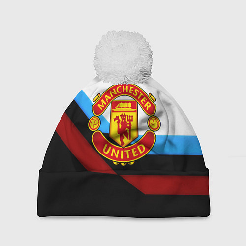 Шапка c помпоном Манчестер Юнайтед геометрия спорт / 3D-Белый – фото 1