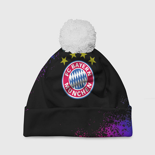 Шапка c помпоном Бавария Мюнхен краски неон градиент / 3D-Белый – фото 1