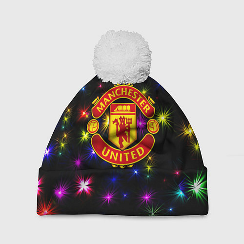 Шапка c помпоном Манчестер Юнайтед праздничные огни / 3D-Белый – фото 1