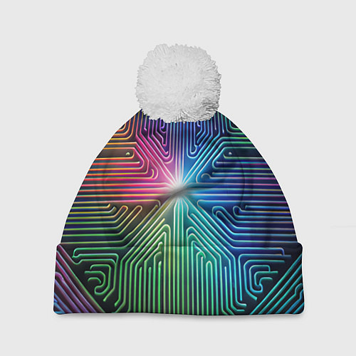 Шапка c помпоном Линейная графика / 3D-Белый – фото 1
