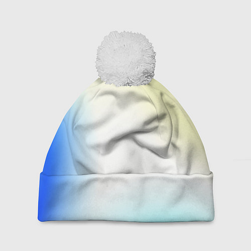 Шапка c помпоном Color yellow blue white / 3D-Белый – фото 1