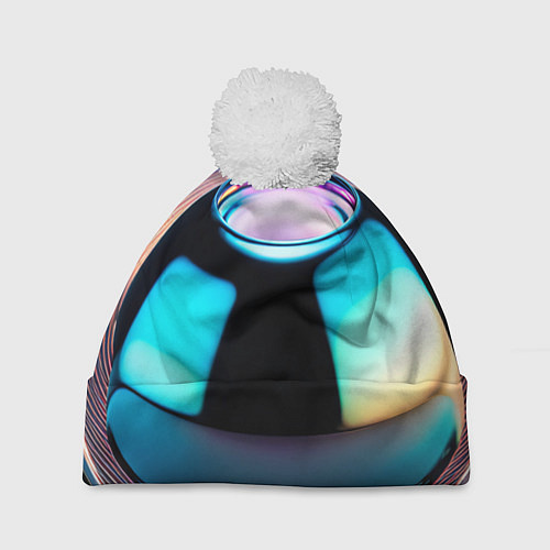 Шапка c помпоном Галактический шар / 3D-Белый – фото 1