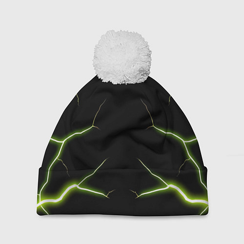 Шапка c помпоном Color green black / 3D-Белый – фото 1