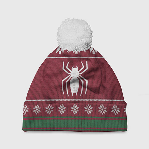 Шапка c помпоном Рождественский свитер Человека паука / 3D-Белый – фото 1
