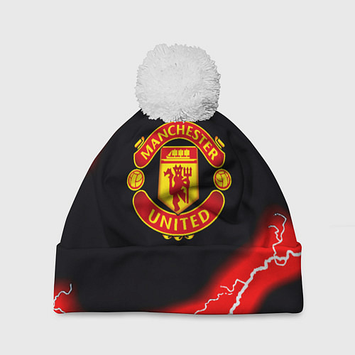 Шапка c помпоном Манчестер Юнайтед шторм молнии / 3D-Белый – фото 1