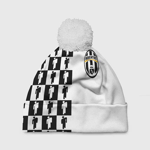 Шапка c помпоном Ювентус паттерн люди / 3D-Белый – фото 1