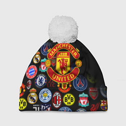 Шапка с помпоном Манчестер логотипы команд, цвет: 3D-белый