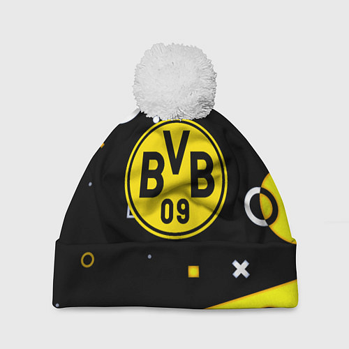 Шапка c помпоном Borussia геометрия текстура / 3D-Белый – фото 1