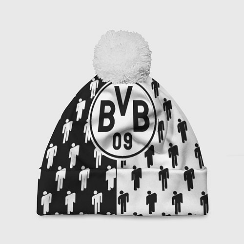 Шапка c помпоном Borussia черно белые люди / 3D-Белый – фото 1