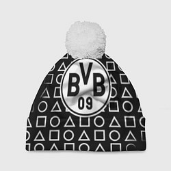 Шапка c помпоном Borussia геометрия черно белая