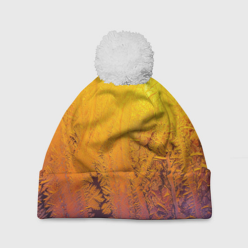 Шапка c помпоном Узоры золотистого инея / 3D-Белый – фото 1