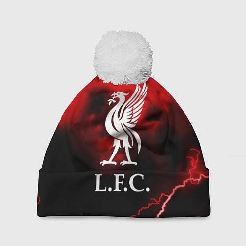 Шапка c помпоном Ливерпуль шторм молнии красный / 3D-Белый – фото 1