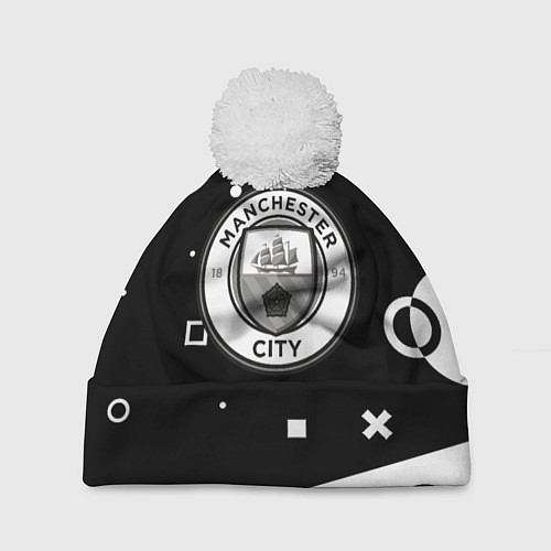 Шапка c помпоном Манчестер сити геометрия блэк / 3D-Белый – фото 1