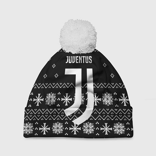 Шапка c помпоном Ювентус новый год текстура / 3D-Белый – фото 1