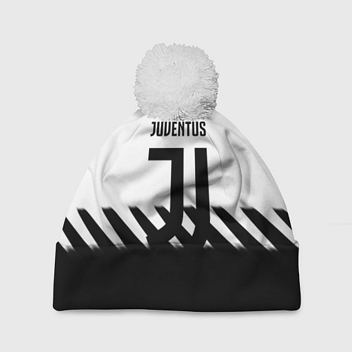 Шапка c помпоном Ювентус полосы геометрия линии / 3D-Белый – фото 1