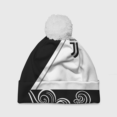 Шапка c помпоном Ювентус геометрия полосы текстура / 3D-Белый – фото 1
