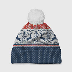 Шапка с помпоном Вязаный узор с оленями, цвет: 3D-белый