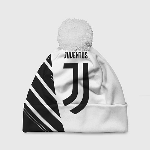 Шапка c помпоном Ювентус полосы геометрия текстура / 3D-Белый – фото 1