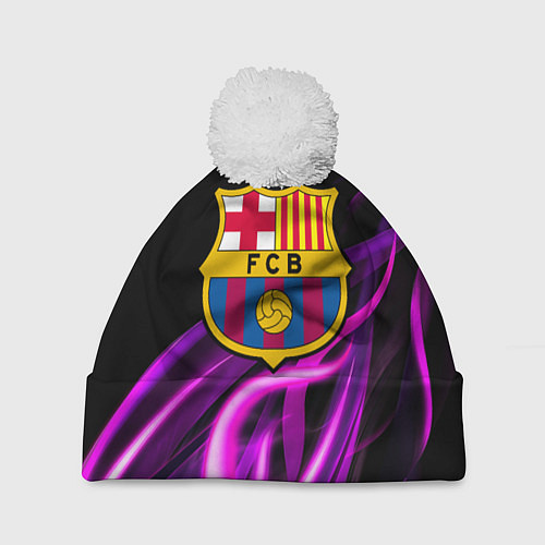 Шапка c помпоном Барселона неоновый огонь текстура / 3D-Белый – фото 1