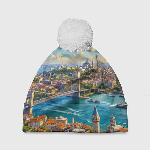 Шапка c помпоном Сплетение эпох над Босфором / 3D-Белый – фото 1