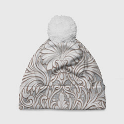 Шапка с помпоном Вензельные цветы, цвет: 3D-белый