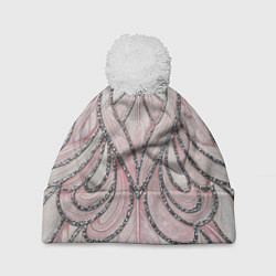 Шапка с помпоном Нежно розовый орнамент из перьев, цвет: 3D-белый