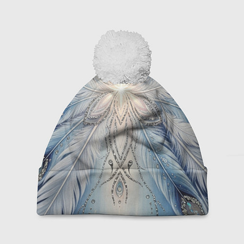 Шапка c помпоном Ледяной перьевой орнамент со светом / 3D-Белый – фото 1