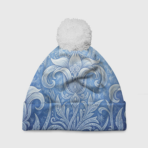 Шапка c помпоном Ледяной цветочный орнамент / 3D-Белый – фото 1