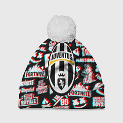 Шапка с помпоном Ювентус x фортнайт глитч, цвет: 3D-белый