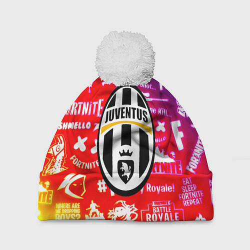 Шапка c помпоном Фортнайт ювентус градиент / 3D-Белый – фото 1