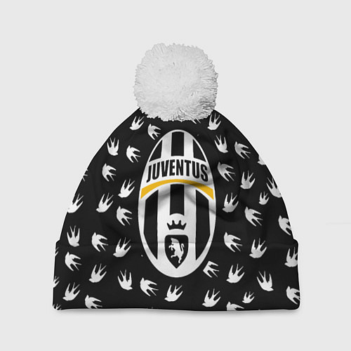 Шапка c помпоном Ювентус ласточки паттерн / 3D-Белый – фото 1