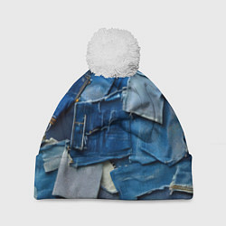 Шапка c помпоном Denim patchwork - ai art fantasy