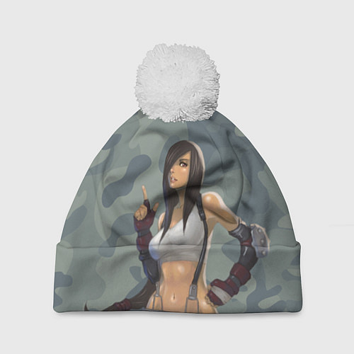 Шапка c помпоном Военная девушка Тифа Локхарт - Final Fantasy / 3D-Белый – фото 1