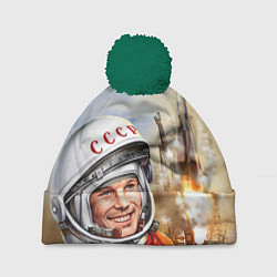 Шапка с помпоном Гагарин взлетает, цвет: 3D-зеленый