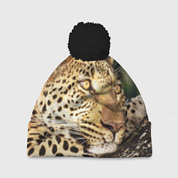 Шапка с помпоном Леопард в лесу, цвет: 3D-черный