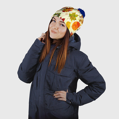 Шапка c помпоном Осень / 3D-Тёмно-синий – фото 2