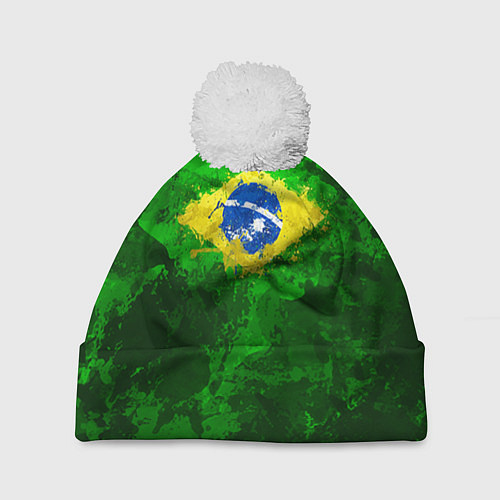 Шапка c помпоном Бразилия / 3D-Белый – фото 1
