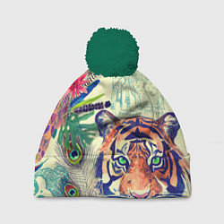 Шапка с помпоном Индийский тигр, цвет: 3D-зеленый